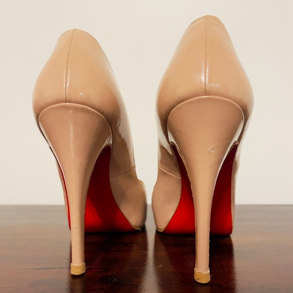 Christian Louboutin Very Prive Nude Patent Platform Peeptoe Heels 37.5 - Picture 4 of 9